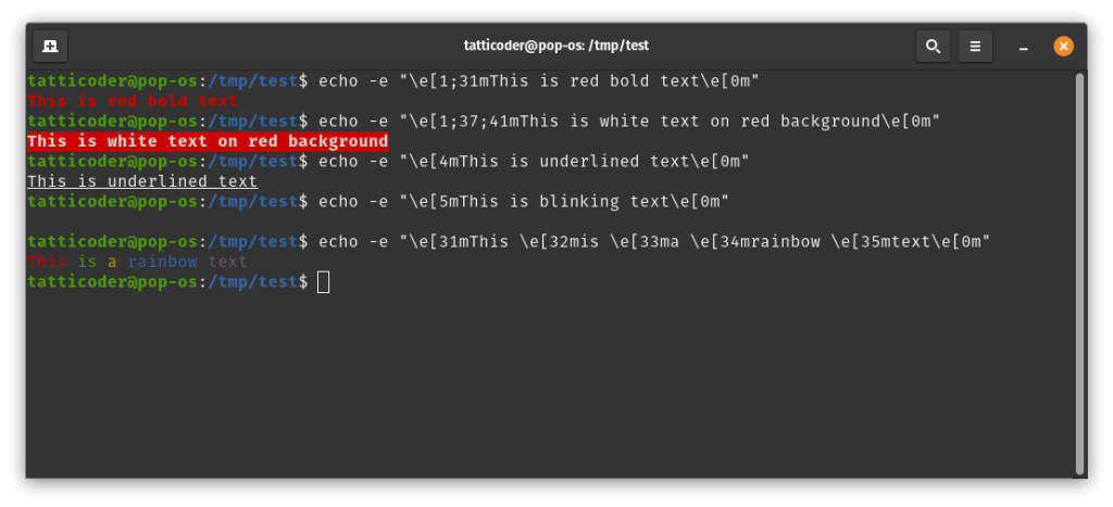 colorful output in bash echo command