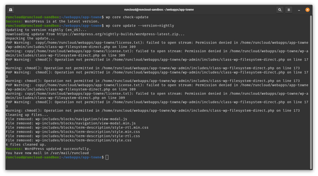 upgrade wordpress via cli