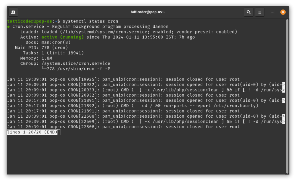 cron status linux