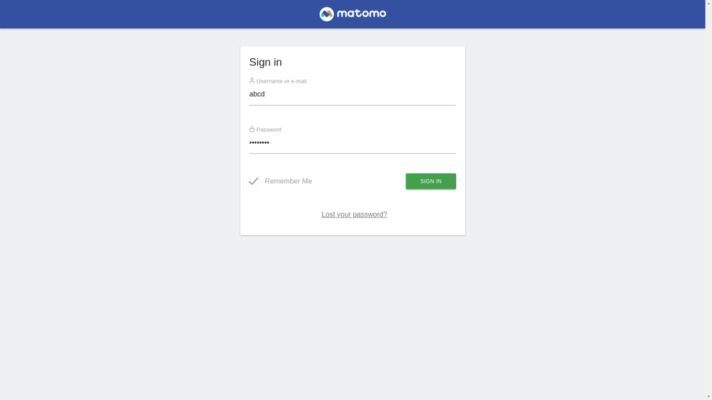 Matomo login screen