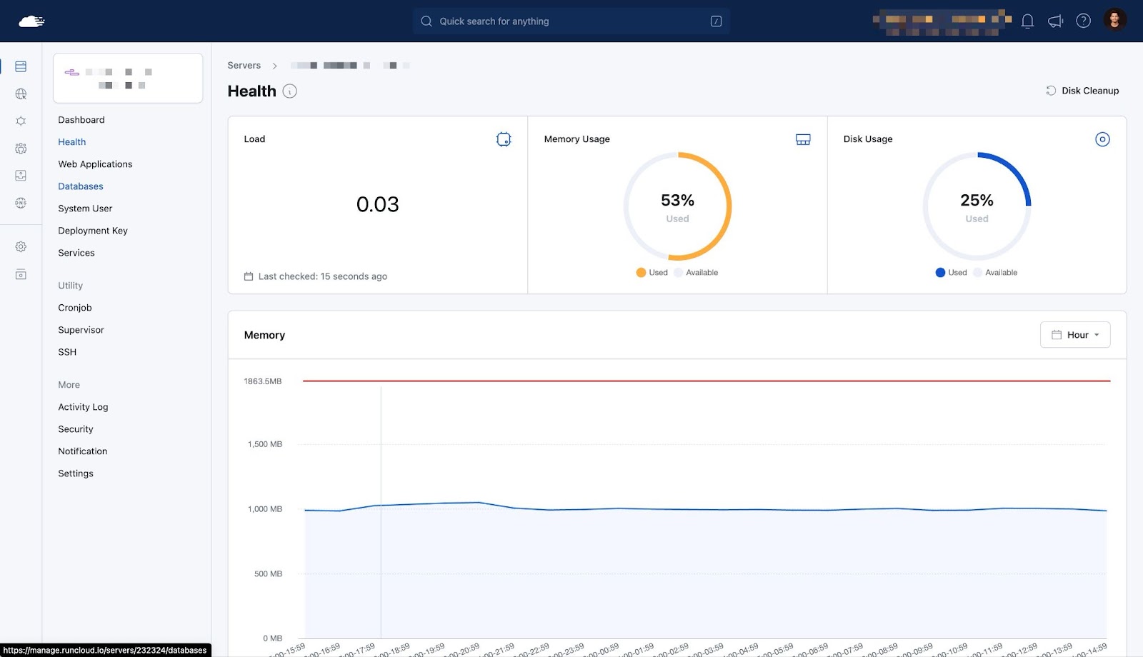 RunCloud Users can easily monitor there server’s health right into there dashboard
