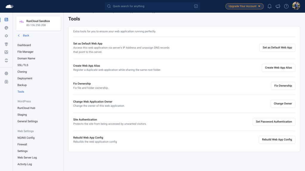Fixing error through RunCloud tools