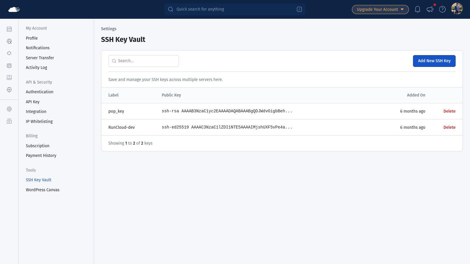 Runcloud's key vault