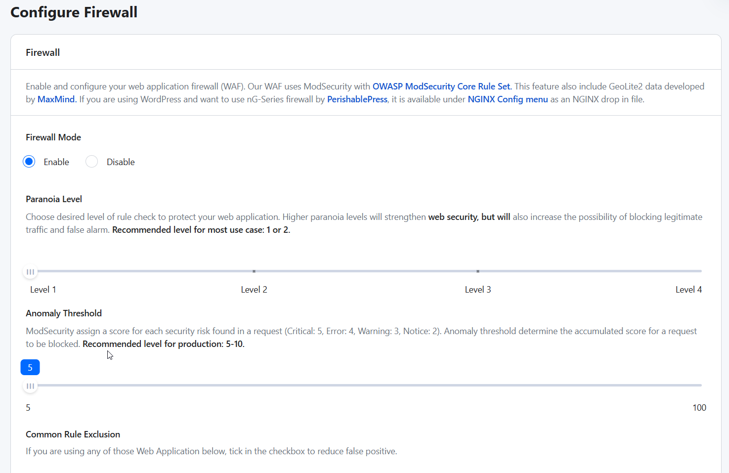 Easily manage server-level WAF rules within RunCloud.