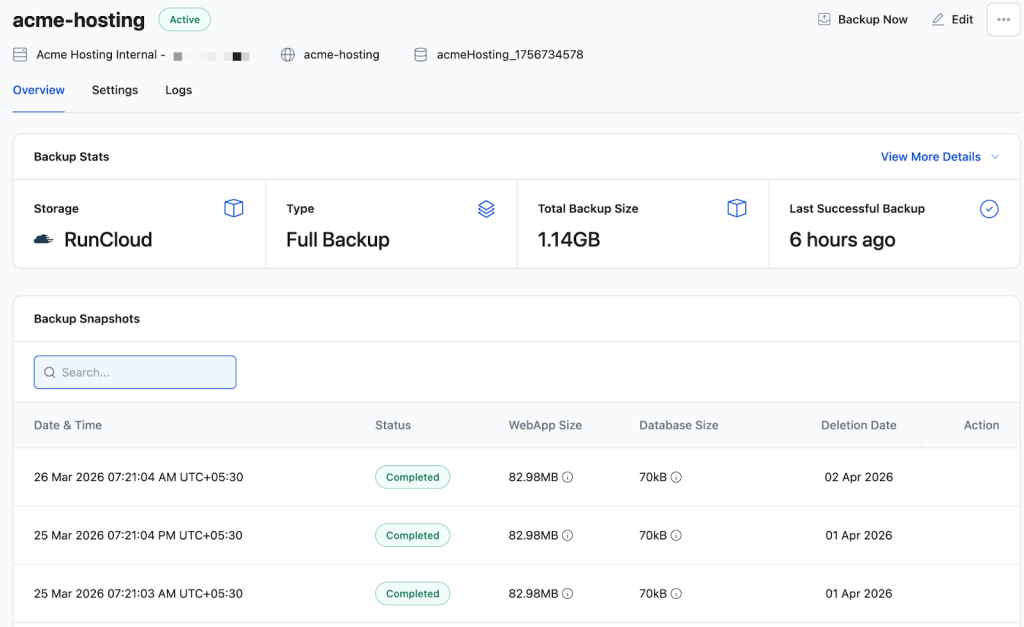 Runcloud automated backups
