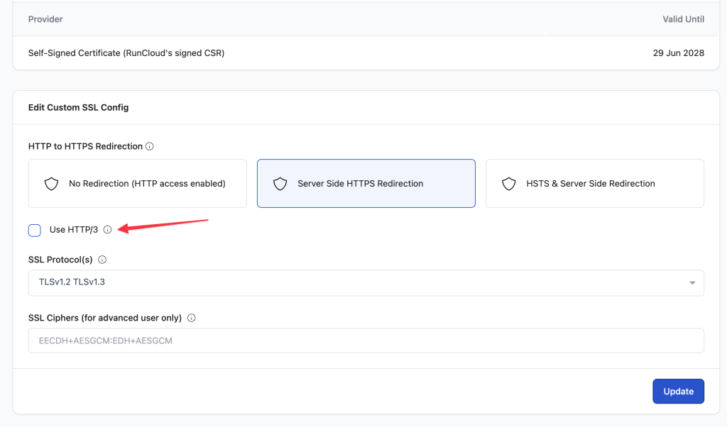 enable http3 in runcloud nginx
