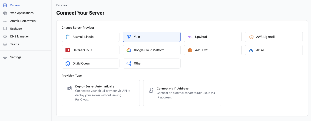 RunCloud server creation