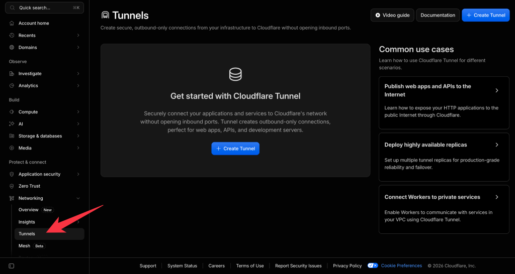Cloudflare tunnel dashboard