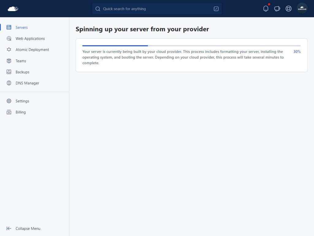 Waiting for a server to launch on RunCloud