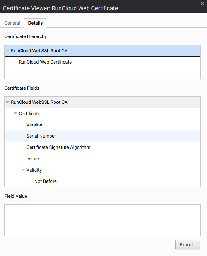 TLS certificate details on browser