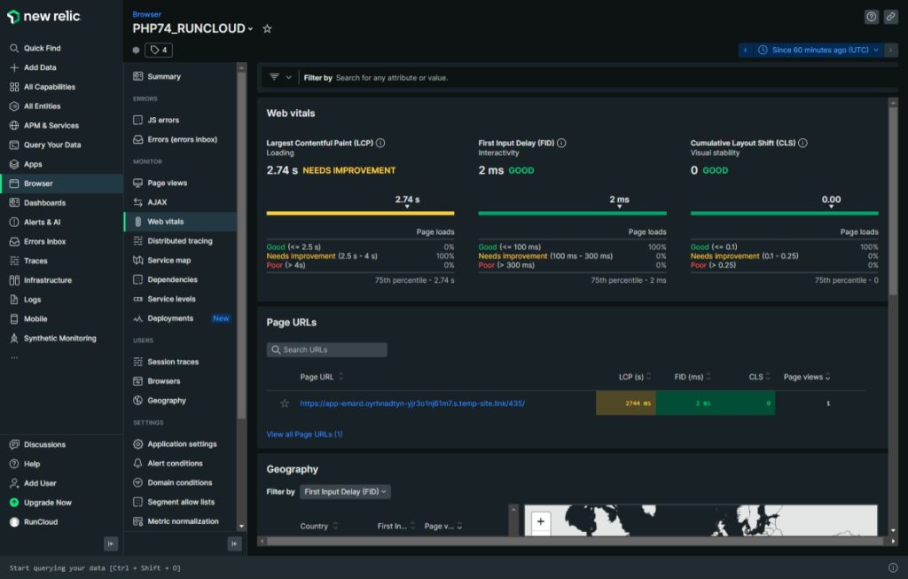 Monitor website metrics in NewRelic