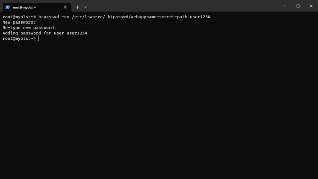 Setting login credentials via htpasswd utility