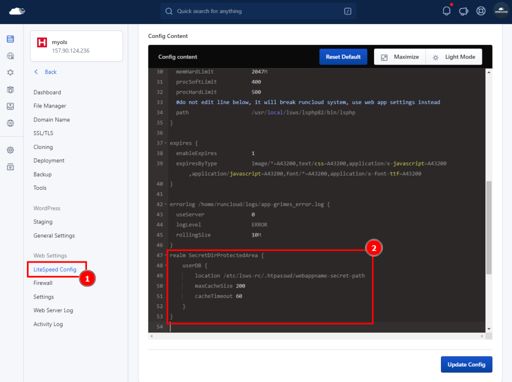 Adding custom realm in LiteSpeed Config.