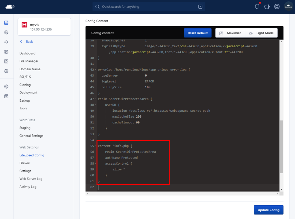 Adding Custom context in LiteSpeed Config.