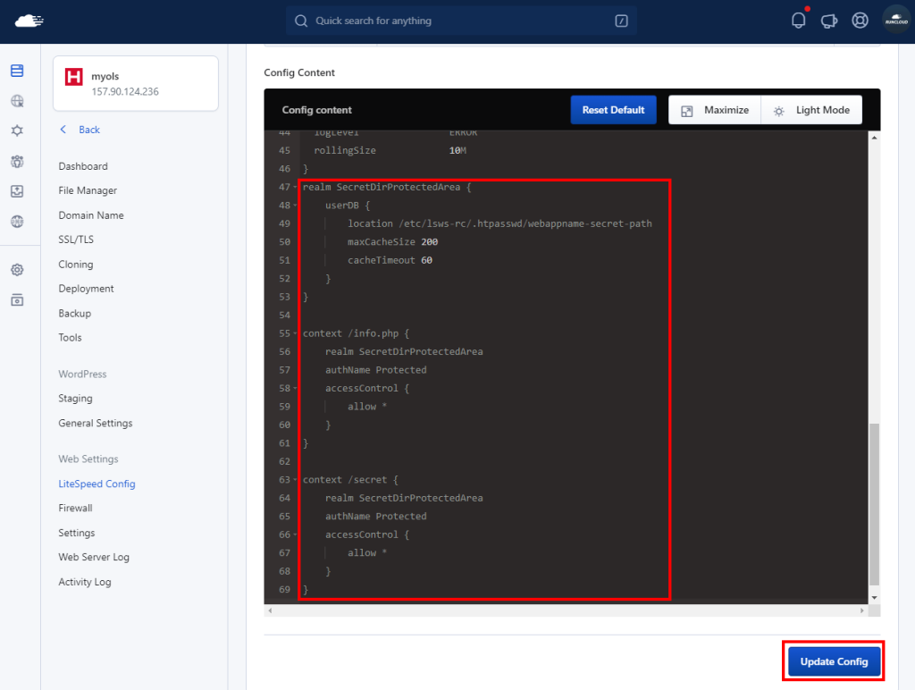 Adding Custom context for multiple paths in LiteSpeed Config.