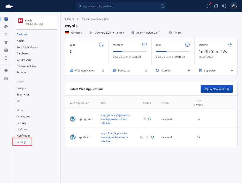 OpenLiteSpeed Server on RunCloud