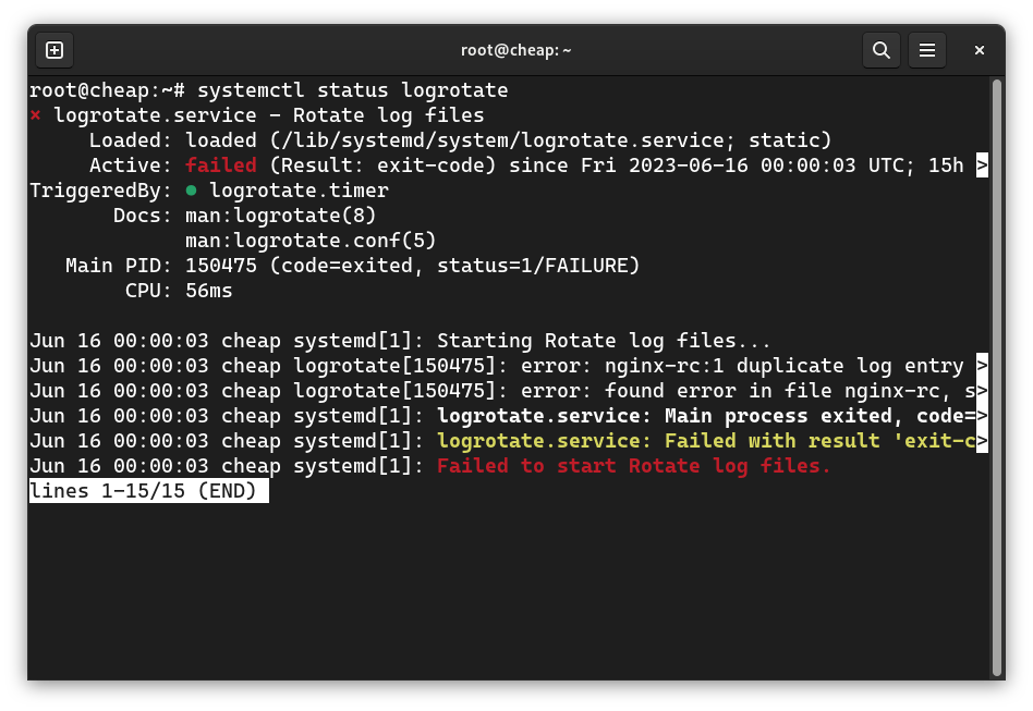 Failed to start Rotate log files.