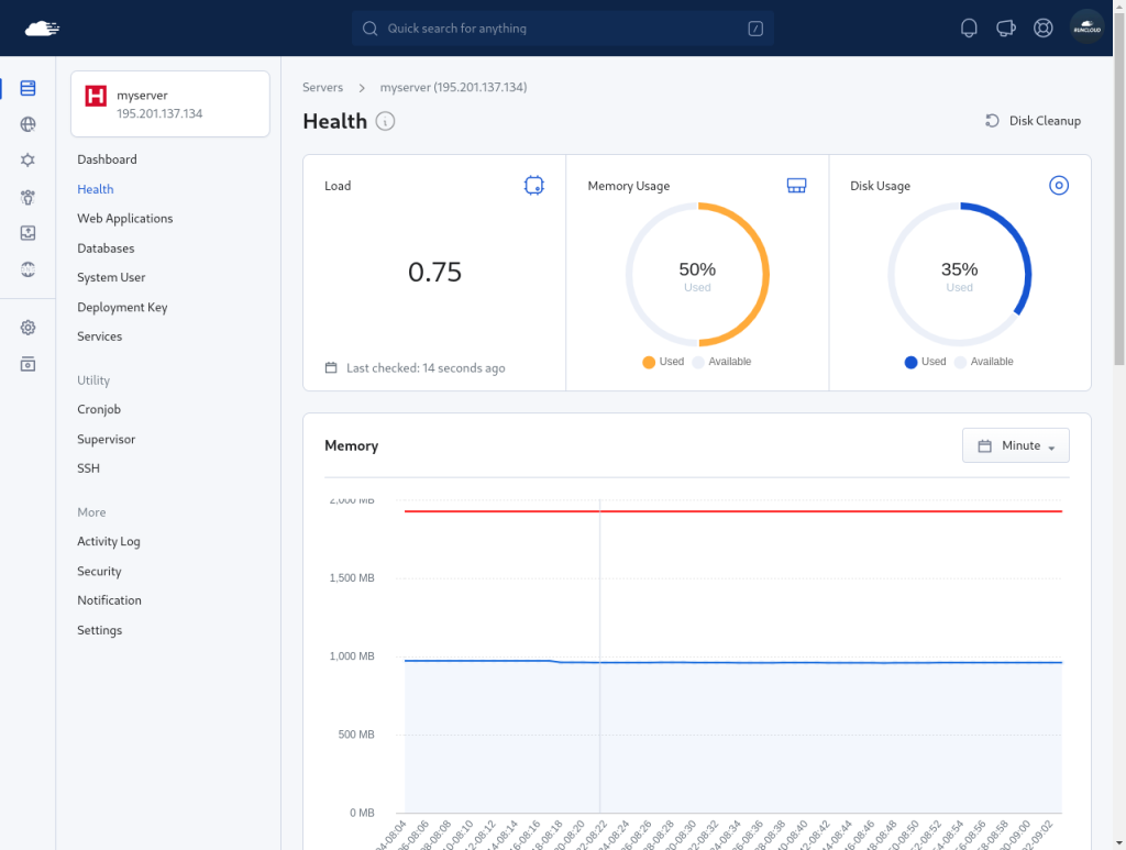 RunCloud Server health summary