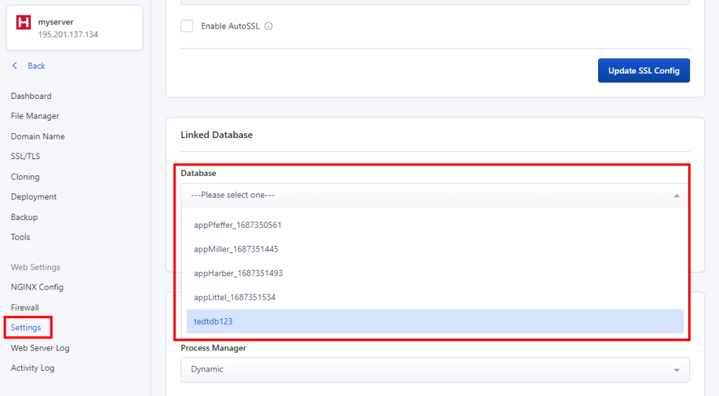 Link a database in RunCloud.
