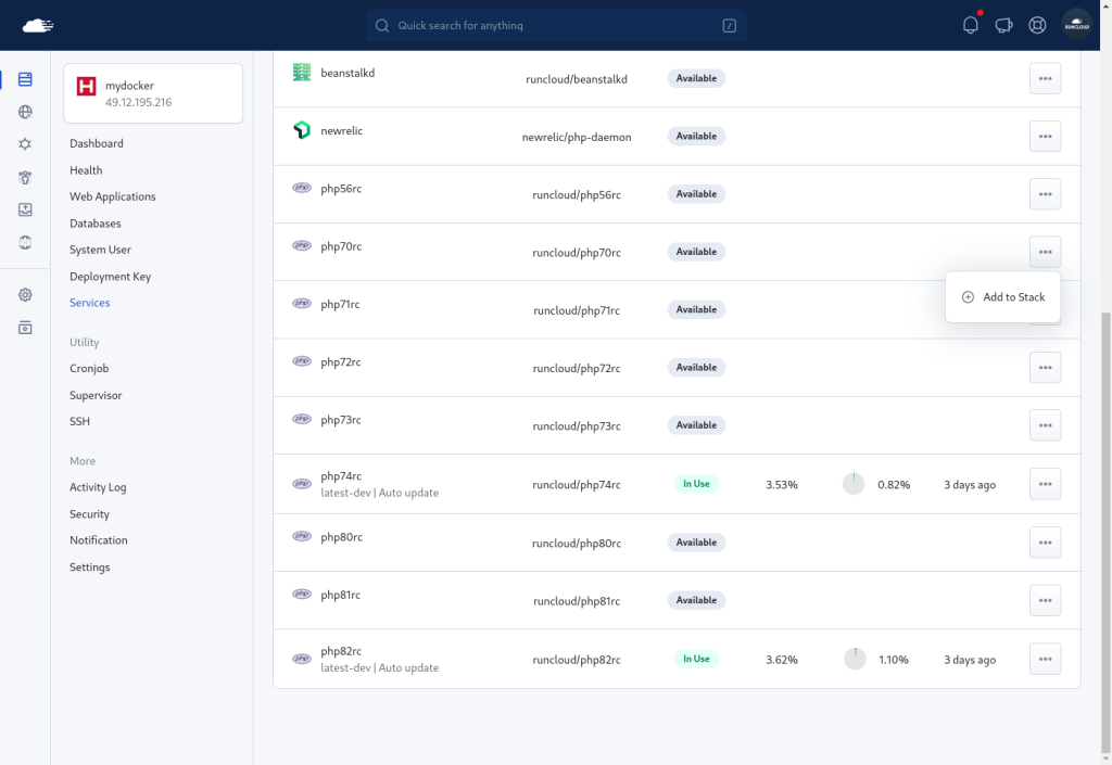 Changing PHP version on Docker