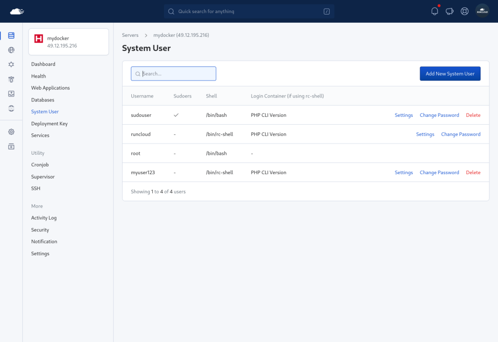 listing all users on RunCloud