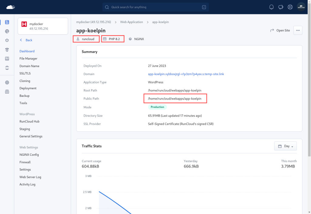 WordPress application overview RunCloud