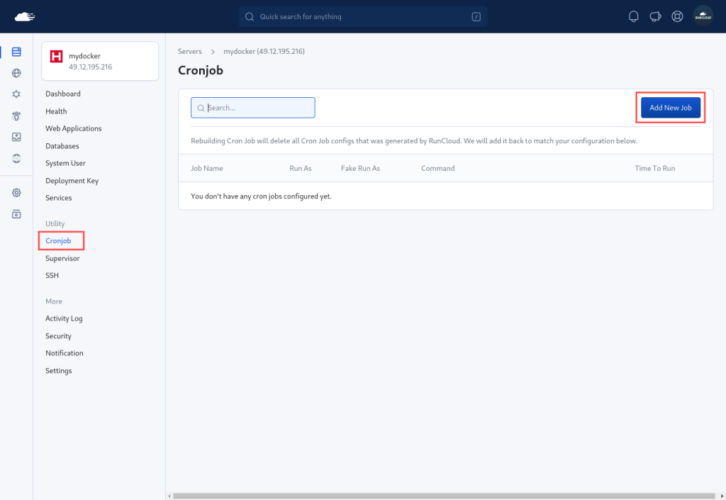 List cron jobs in RunCloud docker