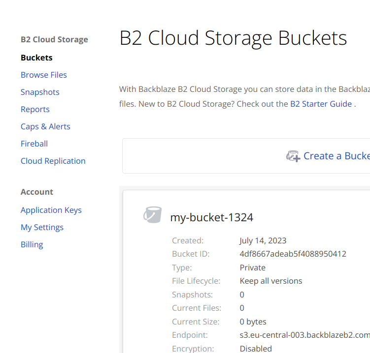Listing storage buckets on Backblaze