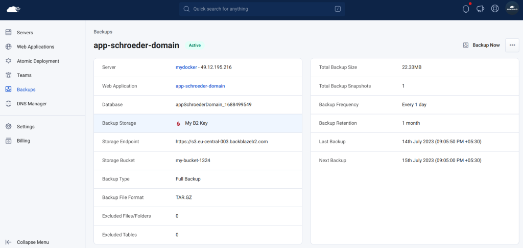 Using Backblaze for backups on RunCloud