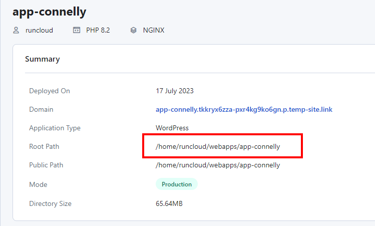 RunCloud web app root path