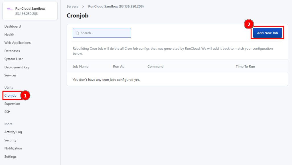 Add new cron job in RunCloud