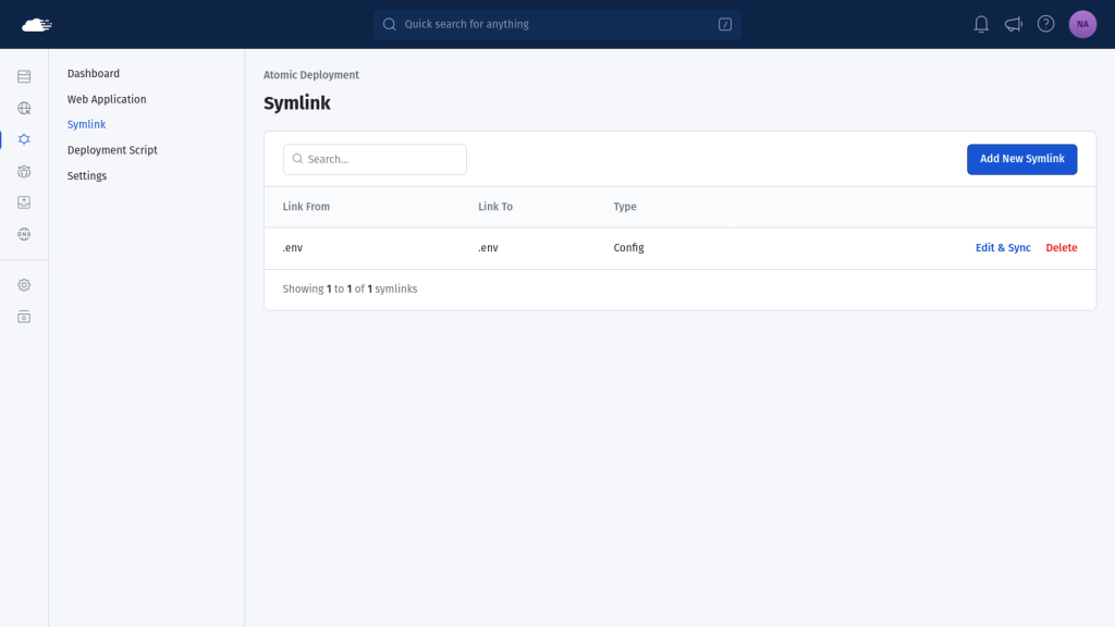 Creating Symlink in RunCloud