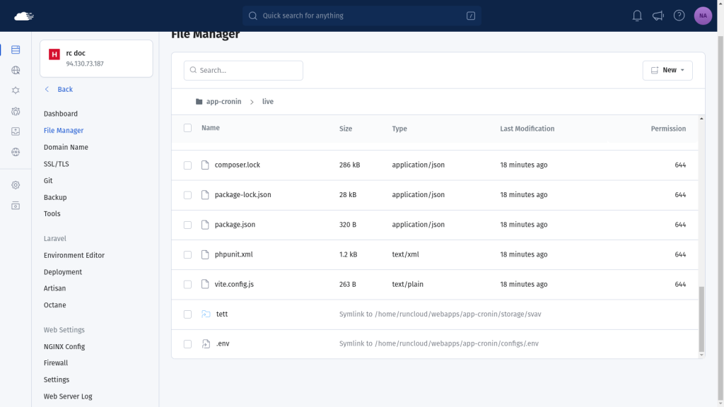 Editing Linked files in RunCloud file explorer