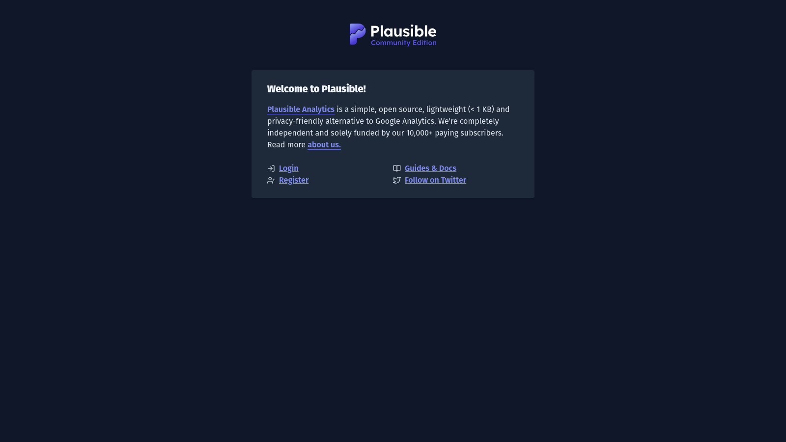 Plausible dashboard login