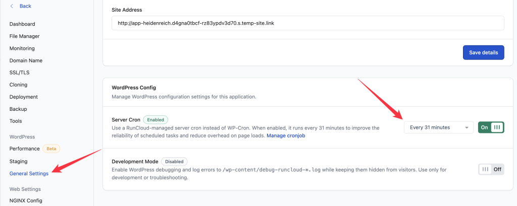 Add WordPress cron from RunCloud dashboard.