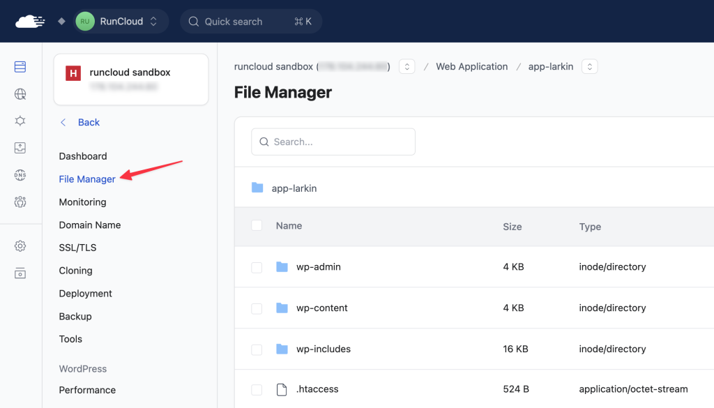 RunCloud File Manager