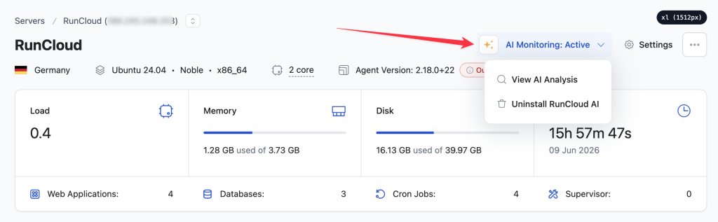 Activate RunCloud AI Monitoring