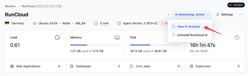 View RunCloud AI monitoring page