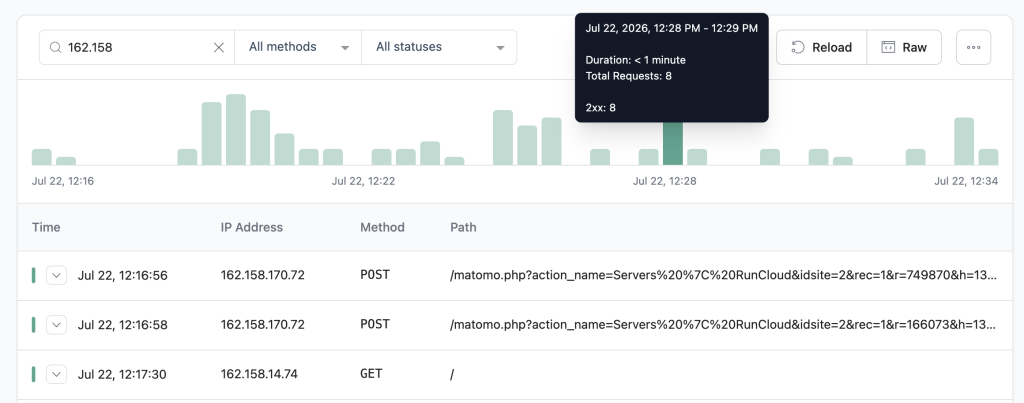 inspect web server logs in runcloud dashboard