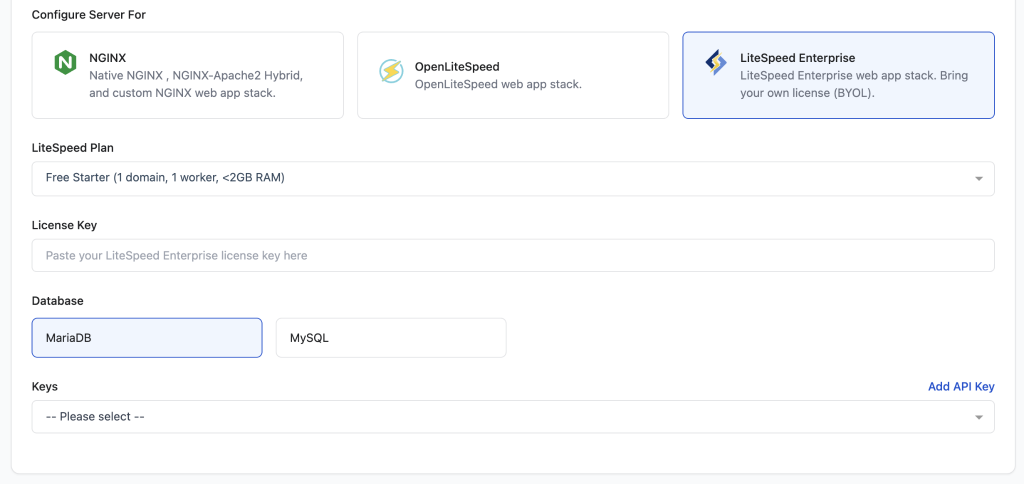 Adding Litespeed Enterprise server in RunCloud
