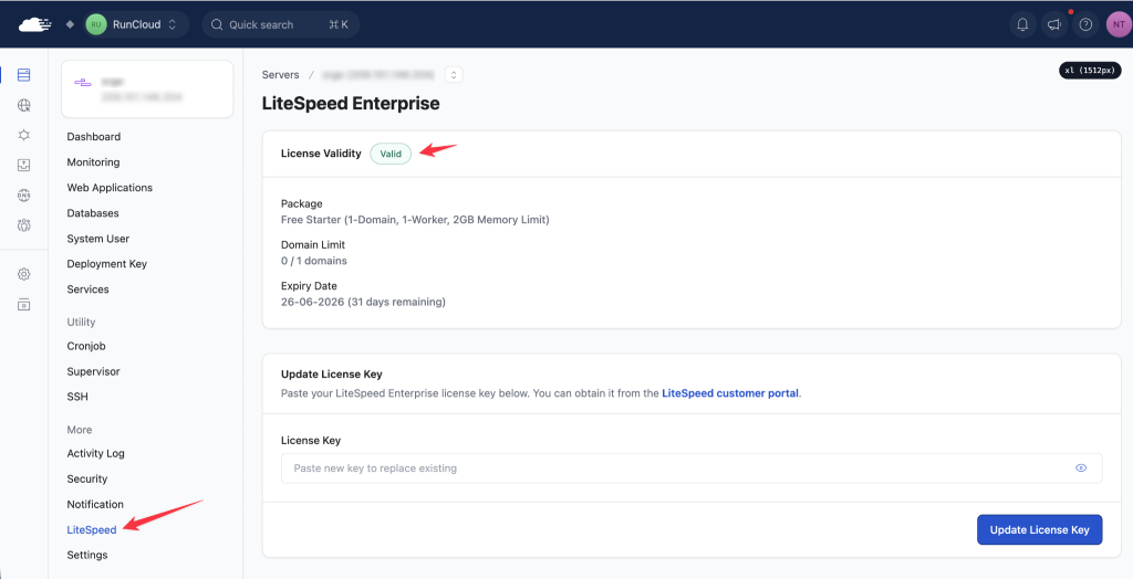 Updating Litespeed License in RunCloud
