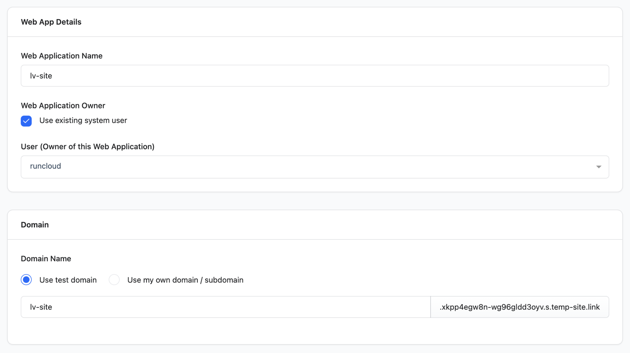 Configure application name in RunCloud