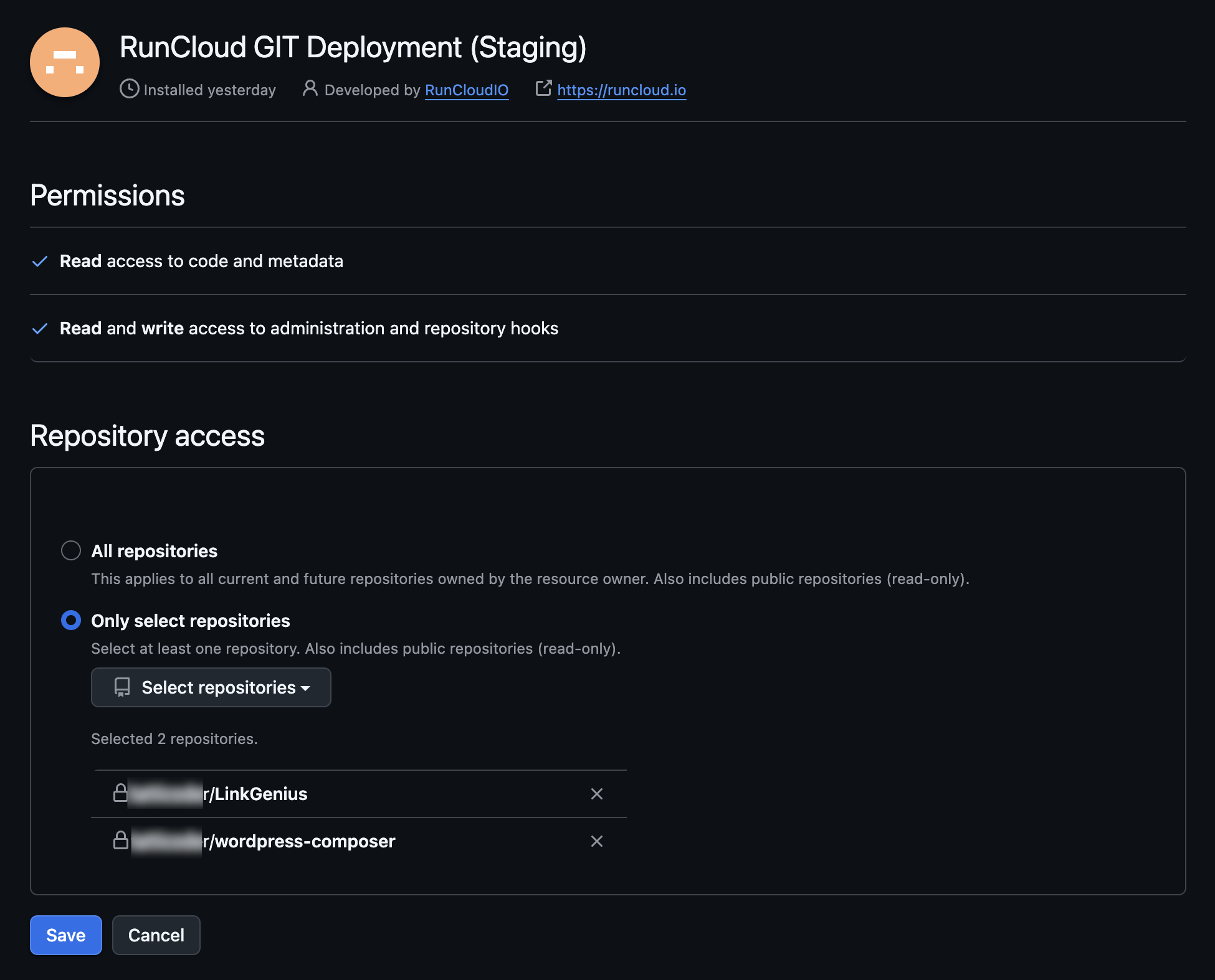 Connecting RunCloud app to Github account