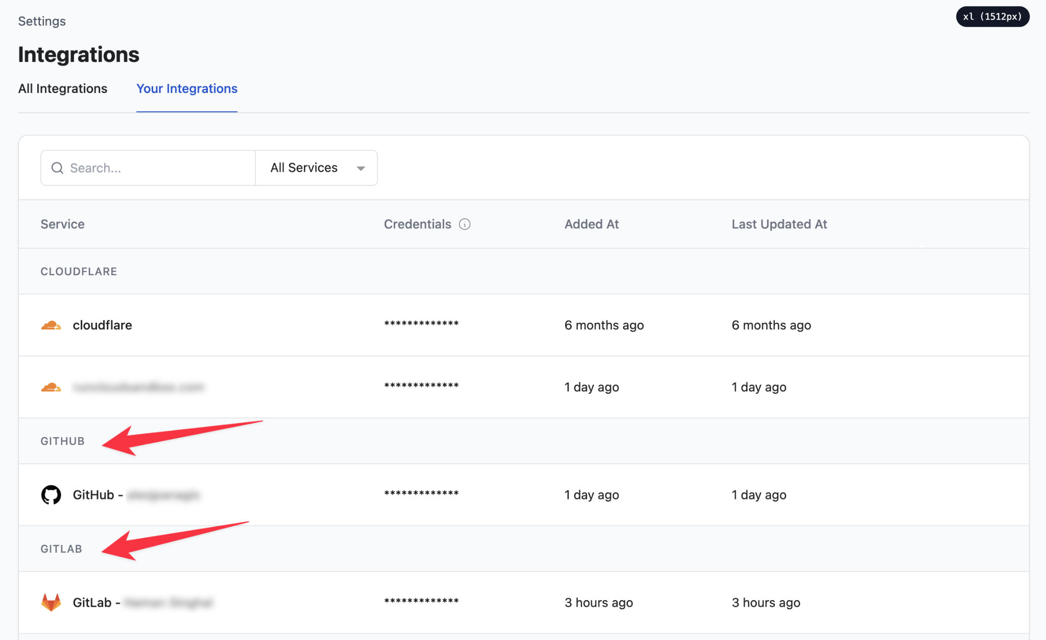 View existing integrations in RunCloud