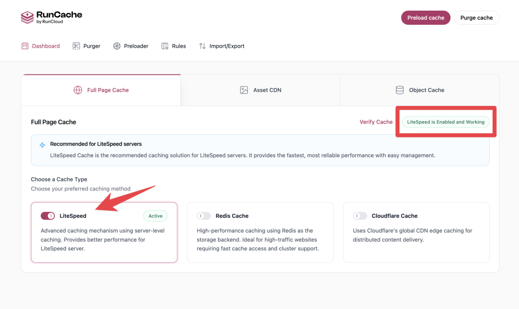 Enable LScache in RunCloud
