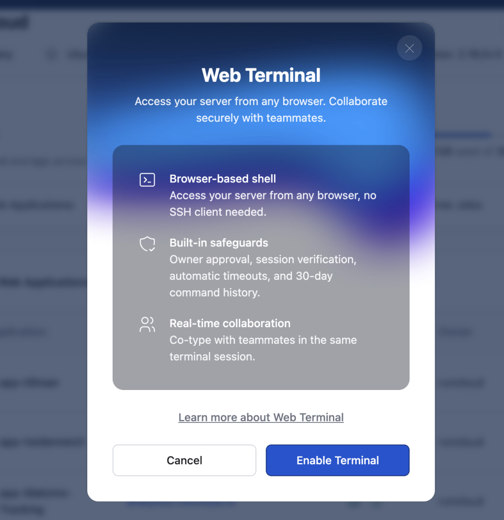 RunCloud web activation panel