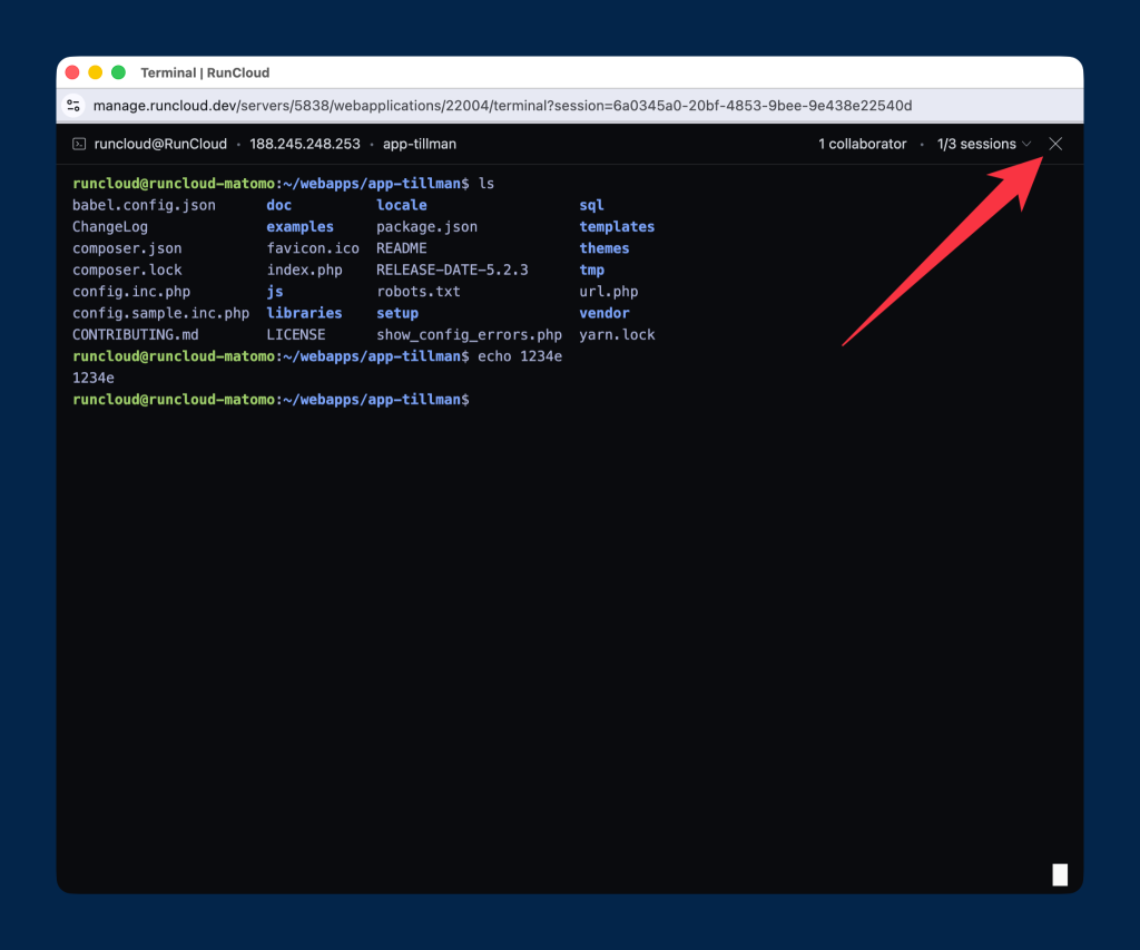 Terminating a session in web terminal